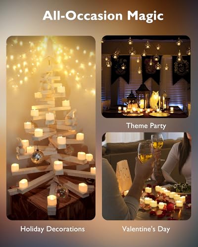 Homemory 12-Pack Battery Tea Lights with Timer, Warm White, White Base, Auto-On 6H