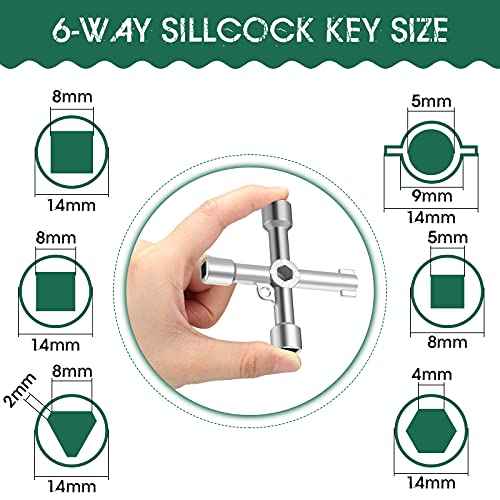 Chumia 2 Pieces Water Key 4-way 6-way Sillcock Wrench Handcuff Key Kit Utility Multifunctional Repair Tool Elevator Faucet Wrenchfor Valve Faucet Cabinet Opening and Spigots