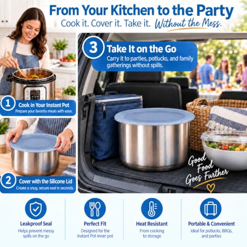 Yvlixyn Silicone Lid for Instant Pot 5–6 Qt, Airtight Food Storage with Hooks - Transparent White 6QT