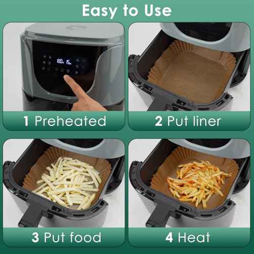 400 Pcs Air Fryer Paper Liners, 8" Square Air Fryer Liners Disposable, Heavy-Duty Parchment Paper for 5-8 qt Airfryer Basket, Non-Stick & Grease-Proof Baking Liner for Oven Pan