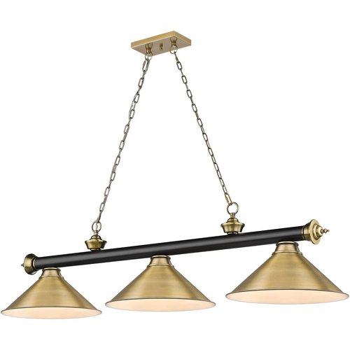 Z-Lite 2306-3MB-RB-RB15 Cordon Billiard Pendant, 3-Light 180 Total Watts, Matte Black & Rubbed Brass