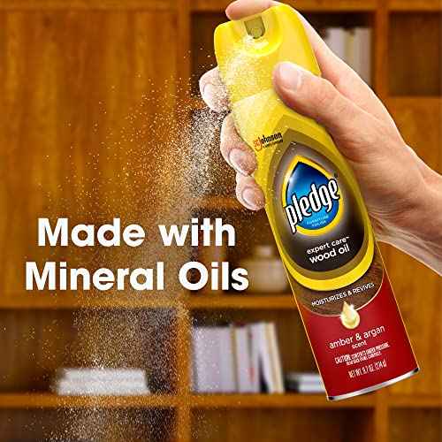 Pledge Moisturizing Wood Oil, Furniture Reviving Spray, Amber & Argan Scent, 9.7oz