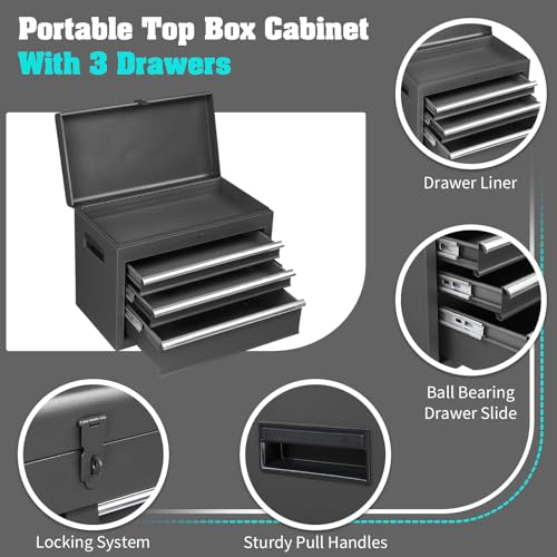 Winado Black 4-Drawer Rolling Tool Chest 2-in-1 Large Storage Toolbox (Removable Top Box)