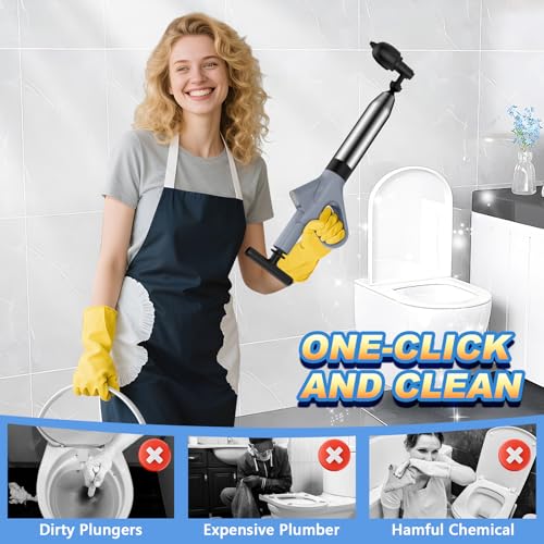 High Pressure Toilet Plunger with Pressure Gauge - Heavy Duty Bathroom Drain Cleaner