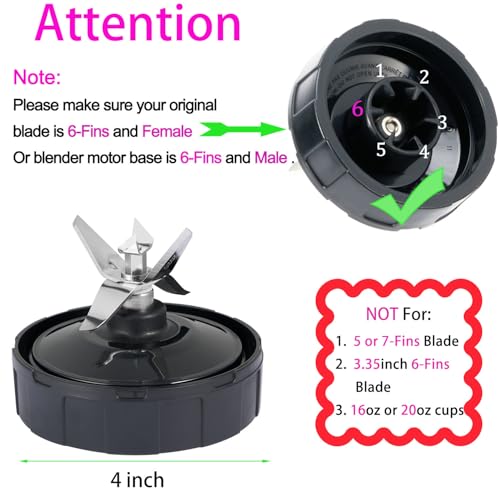 ABTER 6-Fin 4-Inch Blender Blade - Female Fin Replacement for Ninja Auto-IQ