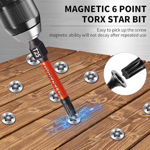 DYRECELVE 10-Pack T25 Torx Bits for Impact Driver - Magnetic 2-Inch, S2 Steel