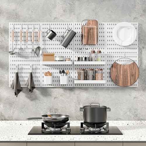 Pegboard Combination Kit, 25.2" x 25.2" Wall Mounted Storage Set with 4 Pegboards & 20 Accessories Hanging, Peg Boards Organizer