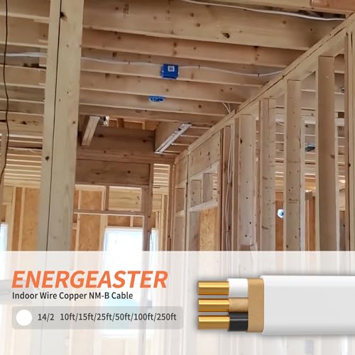 Energeaster 25ft Solid Indoor 14/2 NMB Electrical Wire - White, 2 Conductor