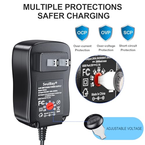 SoulBay 12V Adjustable Power Supply Adapter Charger - 1 Count