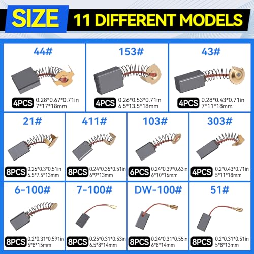 70PCS Electric Motor Carbon Brushes Set - Assorted Sizes with Copper Wire for Power Tools Replacement