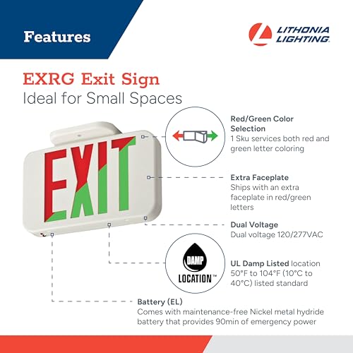 Lithonia Lighting LED Exit Sign Switchable Red Green 11.63" Sign Only