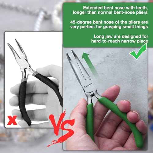 SPEEDWOX Mini Bent Needle Nose Pliers With Teeth 5" 45-Degree Bent Long Nose Pliers With Serrated Jaw Needle Remover Pliers Fishing Tools Precision Pliers For Jewelry Making And Small Object Gripping