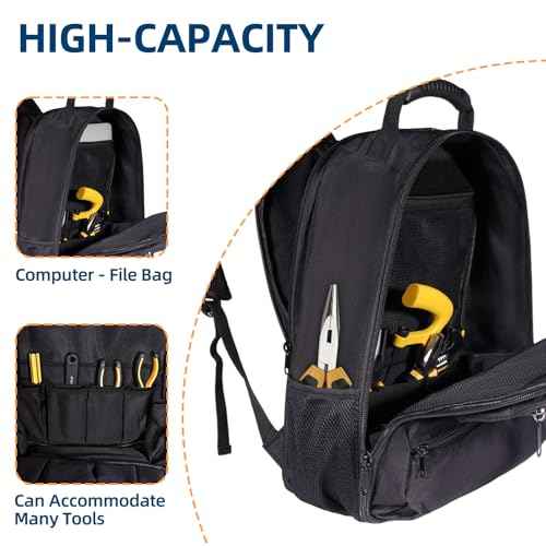 Heavy Duty Tool Bag Backpack 1680D Waterproof Oxford Fabric with Non-Slip Silicone Base, Multi-Pocket Tool Storage Organizer for Comfortable All-Day Use in Various Worksite Environments