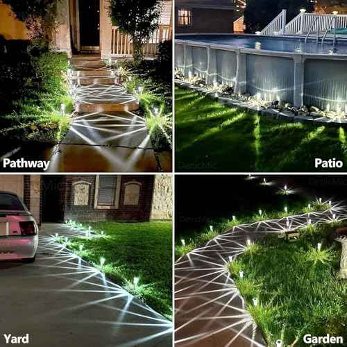 DenicMic Solar Lights Outdoor 10 Pack Waterproof 6000K Cold White LED Stainless Steel Stake for Pathway Yard Garden Driveway Solar Powered Outside Christmas Decor