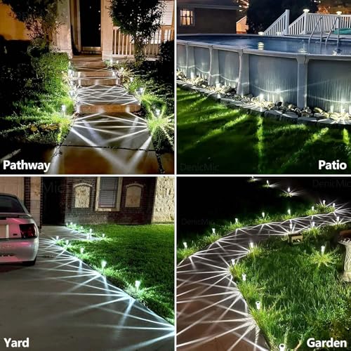 DenicMic Outdoor Solar Pathway Lights 10 Pack Waterproof Cold White