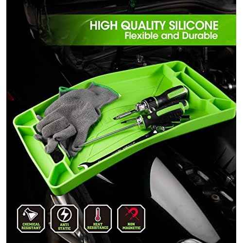 DURATECH Flexible Tool Tray, Silicone Tool Holder for Mechanics Storage, Heat and Chemical Resistant Organizer for Automotive, Industry and Household(3pack Green)