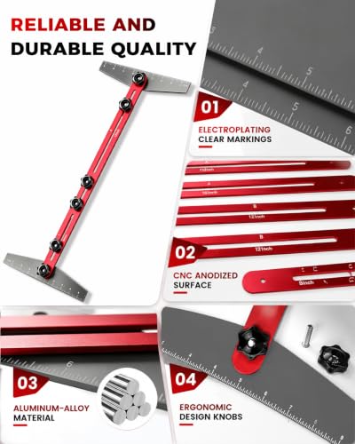 BRL Adjustable Stair Tread Template Tool Set (8/12/16 in) — Red & Grey