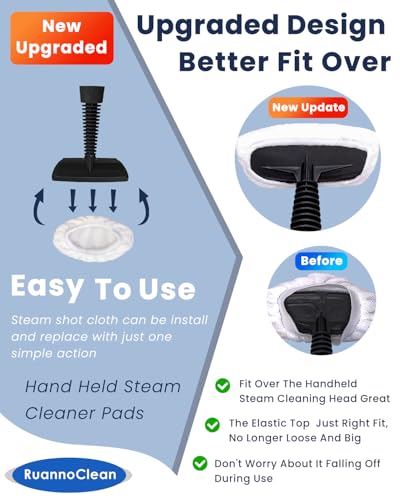 RuannoClean 12 Pack Steam Cleaner Pads - Universal Microfiber Replacement for Handheld Steam Cleaners (White)