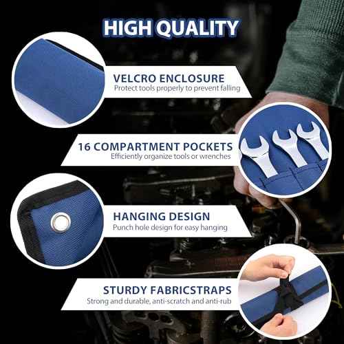 16 Pockets Wrench Roll Organizer, Wrench Pouch Roll Up with Water Proof Oxford Cloth, ool Roll Bag for Wrenches Organization
