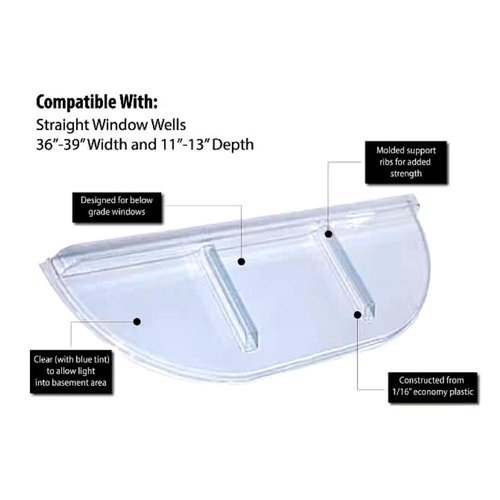 1 Pc Flat Window Well Cover Outside, 39 Inch Width x 13 Inch Depth x 2.5 Inch Height, Blocks Debris & Rain, Ideal for Basement Use