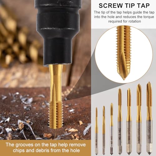 7 Pack Spiral Point Tap Set, M2 M2.5 M3 M3.5 M4 M5 M6 Metric Thread Screw Taps,Titanium Coated High Speed Steel HSS6542 Machine Tapping Threading Repair Tool(Size:7pcs)