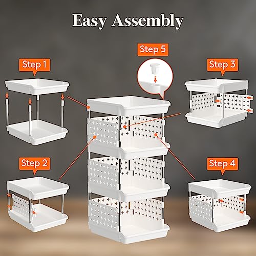 Lifewit Plastic Stackable Storage Baskets, 4 Tier Stacking Bins 13.8"D x 11.8"W x 28.3"H, Large Capacity Multi-Functional Containers Shelves for Pantry, Playroom, Kitchen and Bedroom, 1 Pack, White
