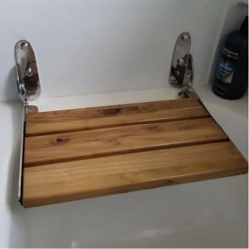 JBscoop Folding Shower Seat, Teak Wood & 304 Stainless Steel Wall-Mounted Bench, 440 lb Capacity, Waterproof & Rustproof, Space-Saving Foldable Design – 18 Inch for Bathroom or Spa