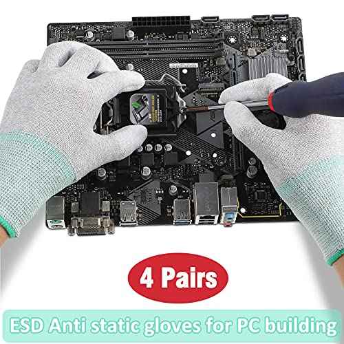 4 Pairs ESD Anti Static Gloves with High Resistance Carbon Fiber - PC Building & Repair (Medium)