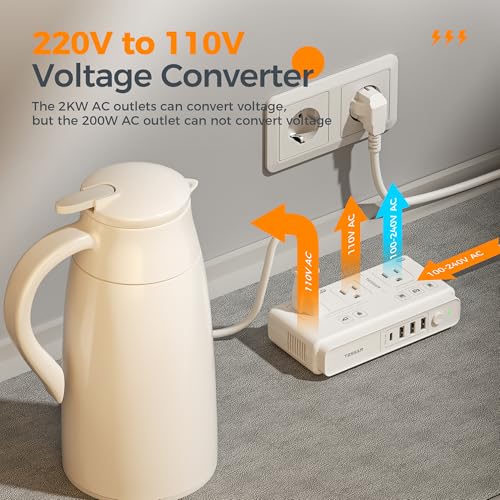 TESSAN White 220V to 110V Travel Voltage Converter & Universal Adapter