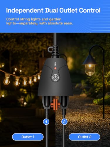 HBN Outdoor Smart WiFi Plug with 2 Outlets, Heavy Duty Timer, 1 Pack, 2.4GHz