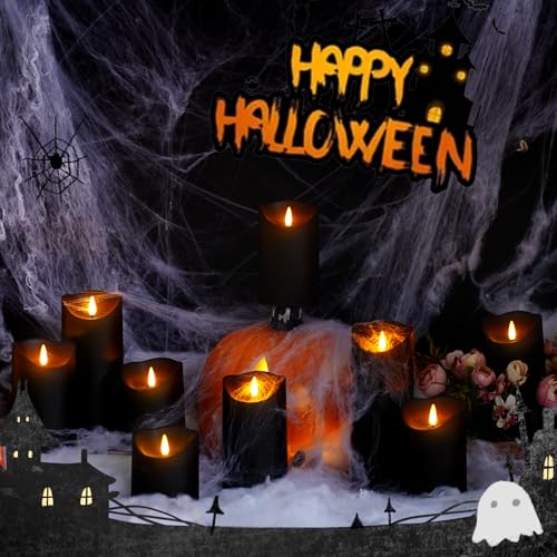 Nimiko Black Flameless Candles with Remote, Flickering LED Set of 9 with Timer