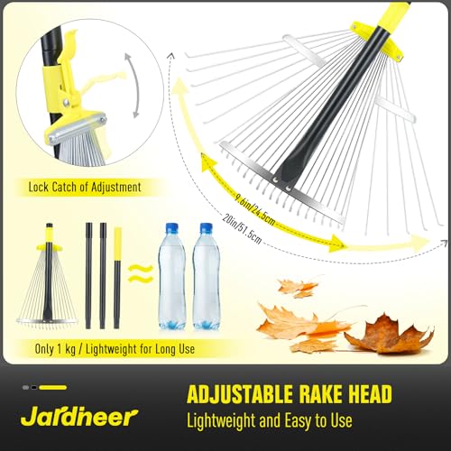 Jardineer Adjustable Leaf Rake - Expandable Metal Yard Rake for Lawn & Garden