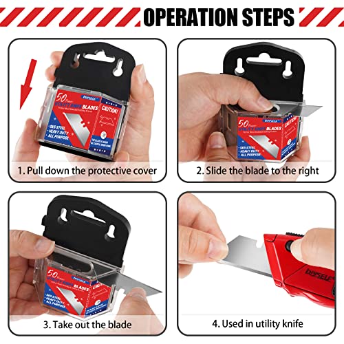 DIYSELF 50 Pack Utility Knife Blades, SK5 Steel Box Cutter Blades