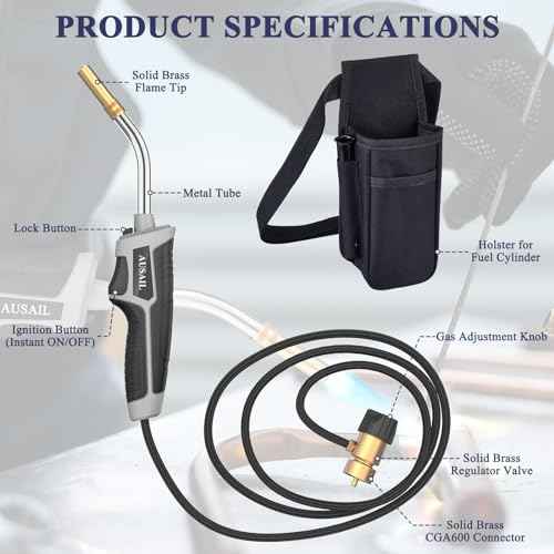 Propane Torch Kit,Mapp Gas Torch with Included Holster,Trigger Start 5' Long Hose Torch,Adjustable Flame Map Gas Torch Kit,Brazing Torch Kit,Soldering Torch for Welding Soldering Brazing