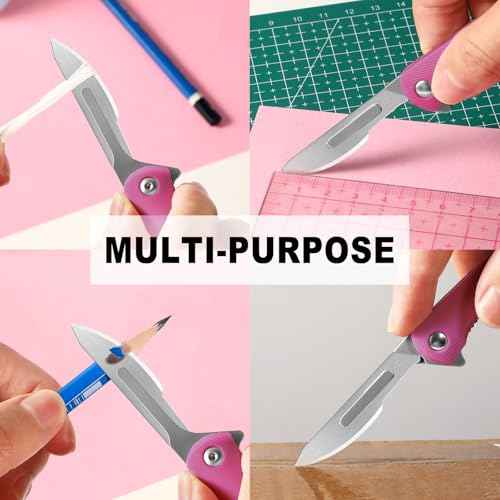 Hot Pink Pocket Knife Scalpel Folding Knife Small Mini with 5pcs #24 Replaceable Blades