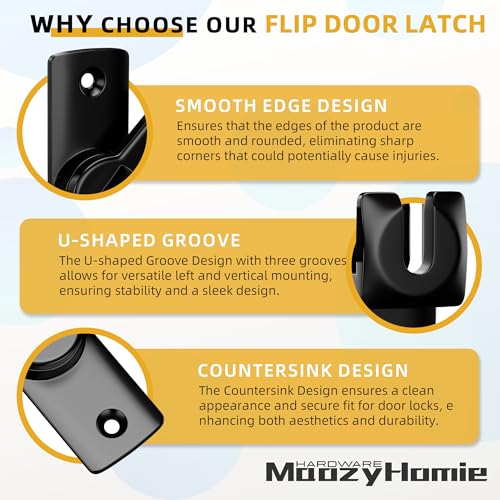 MaozyHomie Black Flip Door Latch 90/180 Degree Barn Door Lock Hardware, Secure Cabinet & Bathroom Gate, 1 Pack
