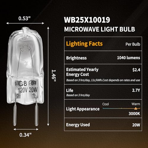 UP2WIN 2 Pack Halogen Stove & Microwave Light Bulbs Replaces WB25X10019 120V 20W 3000K