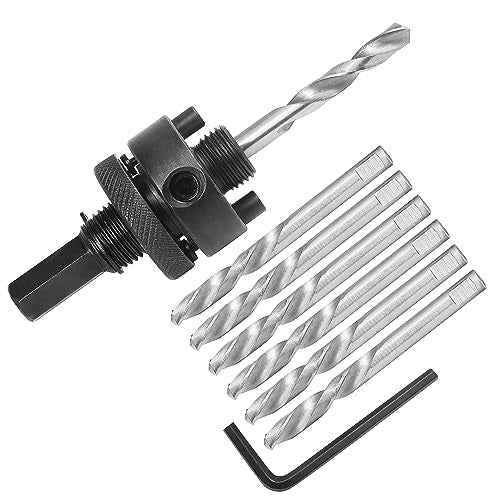 Heavy Duty Hole Saw Arbor with 5pcs Center Drill Bits, 1/2" Hex Shank Quick Change Arbor Fits 1-1/2" to 10" Hole Saws