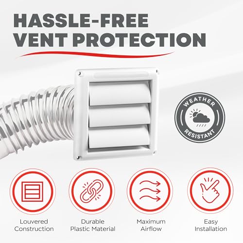 Deflecto 4-Inch Outdoor Dryer Vent Cover with Louvered Gravity Damper - White