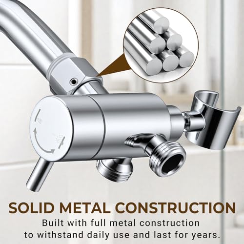 Pebblefall Chrome High-Flow Metal Shower Diverter with Holder - 3-Way Control