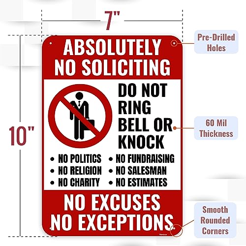 Venicor No Soliciting Sign - Do Not Ring Doorbell - 10 x 7 Inches Aluminum, Important Variation