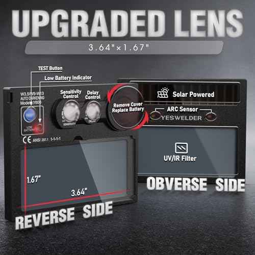 YESWELDER Auto Darkening Welding Helmet, Blue Light Blocking, 1/1/1/1 True Color Solar Powered Welding Hood with 2 Arc Sensors, Wide Shade 3.5/9-13 Welder Mask for TIG MIG ARC and Grind