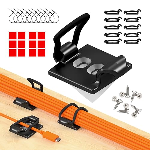 CableGenie Black 10-Pack Adjustable Elastic Cable Clips for Wire Management