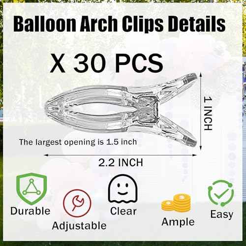 30Pack Balloon Arch Clips - Balloon Garland Clamps for Backdrop Flower Rings Stand Holders Accessories for Birthday, Baby Shower, Anniversaries, Wedding Party Decorations, 2.2inch