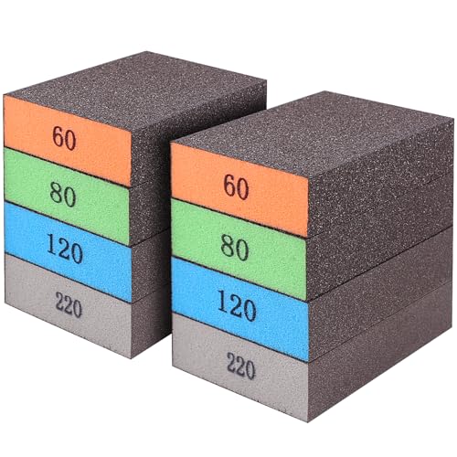 Romeda 8-Pack Sanding Sponges with 4 Grits - Washable & Reusable Drywall & Wood Blocks (60/80/120/220 Grits)