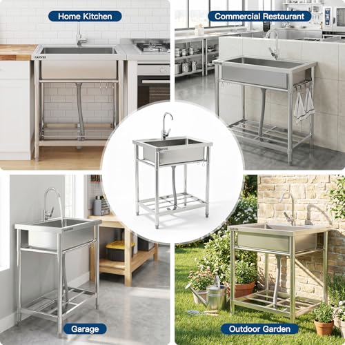 Garvee 24x20x41 Inch Stainless Steel Freestanding Utility Sink for Kitchen Garage Outdoor