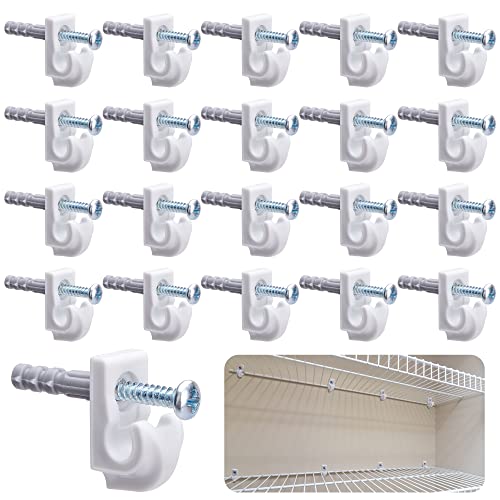 25 Pcs White Wall Shelf Clips with Screws - Durable Plastic Closet Support Brackets