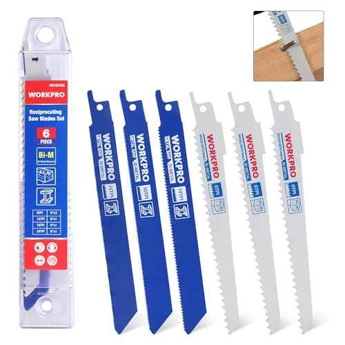 WORKPRO 6-Piece Reciprocating Saw Blade Set, 6" BIM Saw Blades for Metal/Wood with Nails Cutting, Organizer Case Included