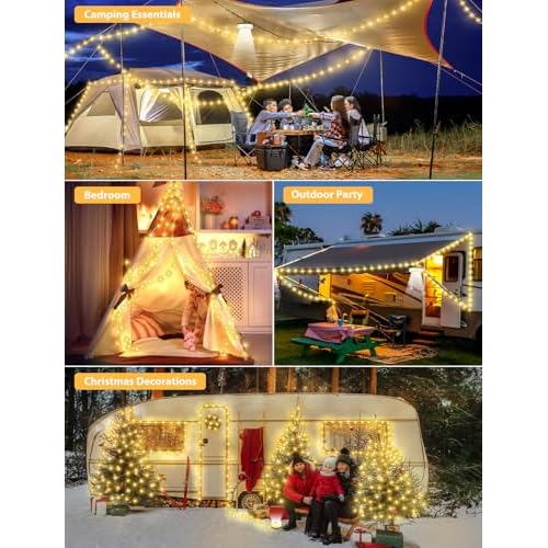 2Pack Camping String Lights, 4 in 1 Quick Storage 32.8FT Rechargeable Tent Lights with 6 Modes Hanging Waterproof Camp Lamp Camping Essentials for AwnTent Hiking Garden Bedroom Festival (Warm White)