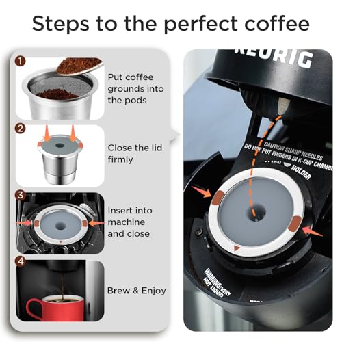 Noalto 2 Pack Reusable Stainless Steel K Cups for Keurig Coffee Makers - Universal Compatibility